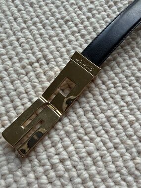 Black Leather Belt with Gold Buckle, size 30